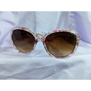Floral Oversized UV Protection Sunglasses With Brown Gradient Lenses
